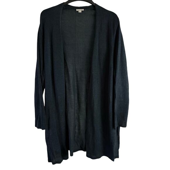 J Jill Women’s Navy Linen Blend Longline Open Cardigan Sweater Size 3X Classic - Picture 1 of 7